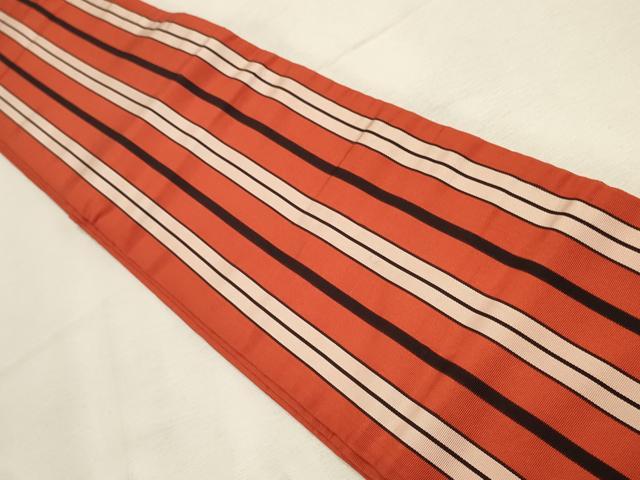 平和屋着物◎本場筑前博多織 半幅帯 縞 証紙付き 正絹 逸品 DABK8117ar