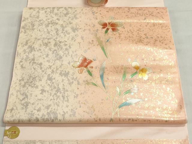 平和屋着物▼西陣 しらえ織物謹製 名古屋帯 帯反物 螺鈿 草花文 金彩 引箔 証紙付き 逸品 未使用 DABJ9806we