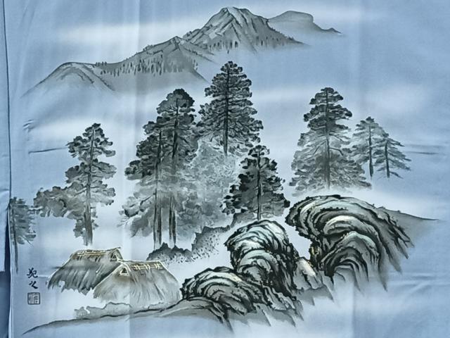 平和屋着物■男性 長襦袢 無双仕立て 風景文 暈し染め 金彩 正絹 逸品 CABN2108xe
