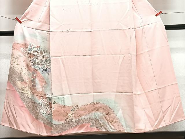平和屋着物■訪問着 流水地紙飛鶴花文 暈し染め 金彩 正絹 逸品 CABN2134xe