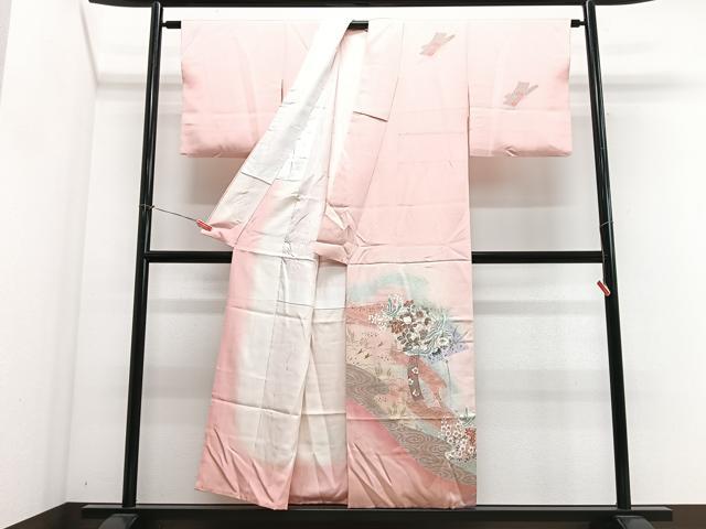 平和屋着物■訪問着 流水地紙飛鶴花文 暈し染め 金彩 正絹 逸品 CABN2134xe