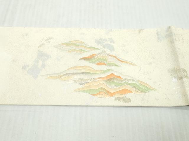 平和屋着物◎九寸名古屋帯 総刺繍 風景文 金銀糸 正絹 逸品 DABK864cm