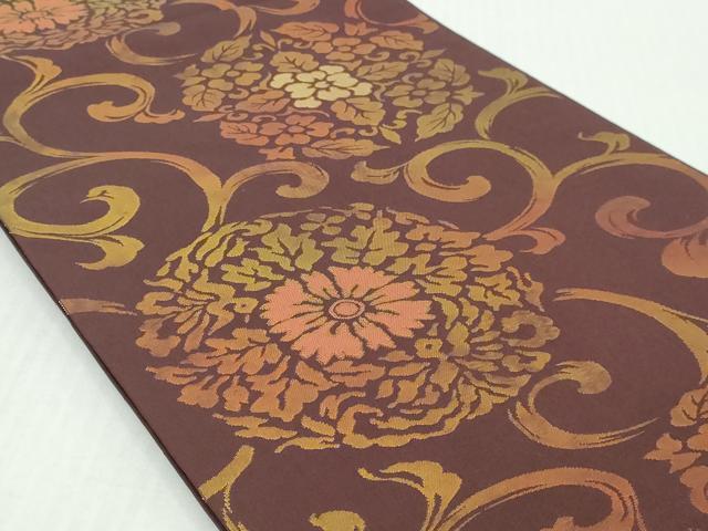 平和屋着物◎六通柄 本袋帯 正倉院花唐草文 金糸 正絹 逸品 DABK8668cm