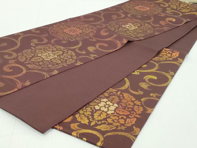 平和屋着物◎六通柄 本袋帯 正倉院花唐草文 金糸 正絹 逸品 DABK8668cm