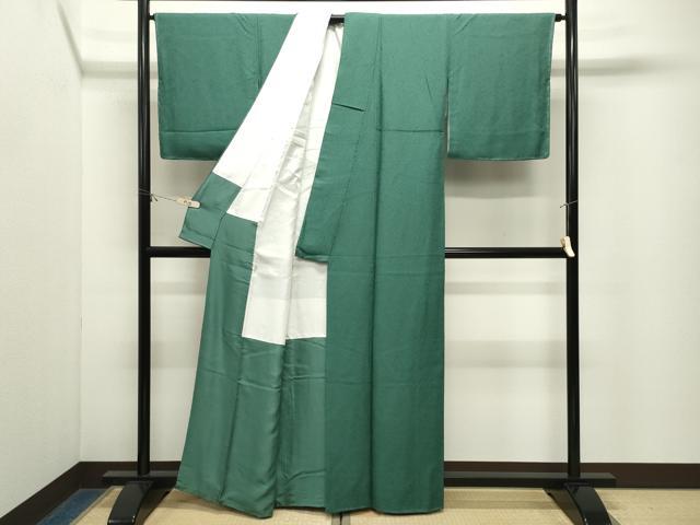平和屋着物●上質な色無地 霞地紋 木賊色 正絹 逸品 CABM5244gh