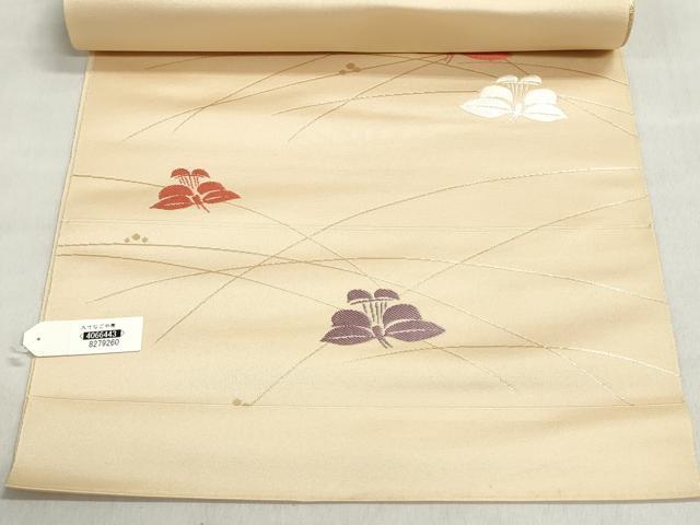 平和屋着物▼西陣 一秀織物 名古屋帯 帯反物 草花文 金糸 証紙付き 逸品 未使用 DABJ9826we