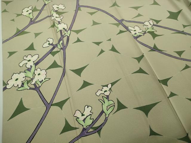 平和屋本店●極上 本加賀友禅作家 由水煌人 訪問着 枝花文 砂色地 逸品 DZAB5216kh6