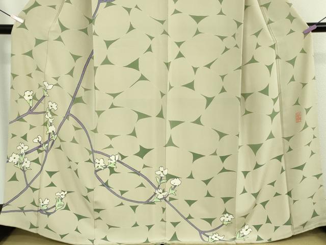 平和屋本店●極上 本加賀友禅作家 由水煌人 訪問着 枝花文 砂色地 逸品 DZAB5216kh6