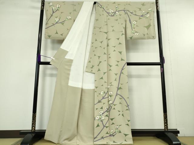 平和屋本店●極上 本加賀友禅作家 由水煌人 訪問着 枝花文 砂色地 逸品 DZAB5216kh6