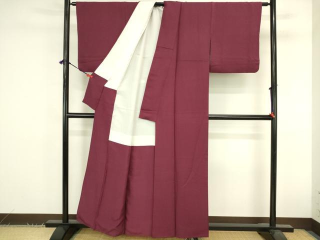 平和屋着物●上質な色無地 霞地紋 葡萄茶色 正絹 逸品 DABK2851op