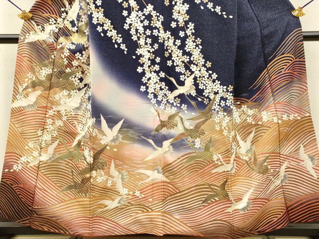 平和屋着物●訪問着 飛鶴枝垂れ桜文 暈し染め 金彩 正絹 逸品 DABK7868du