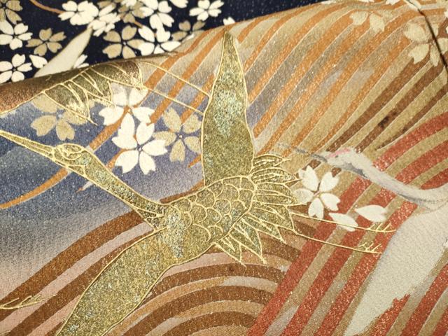 平和屋着物●訪問着 飛鶴枝垂れ桜文 暈し染め 金彩 正絹 逸品 DABK7868du