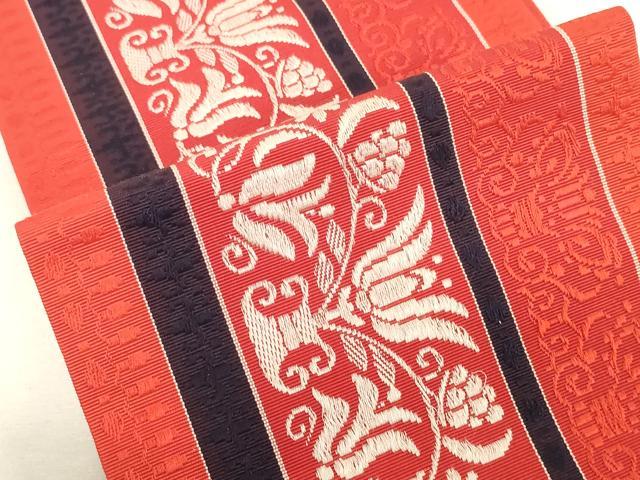 平和屋着物◎本場筑前博多織 両面 半幅帯 花間道 証紙付き 正絹 逸品 DABK8186ar