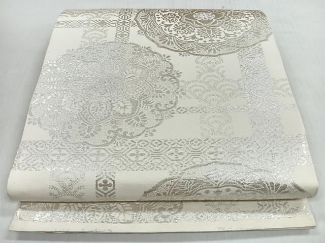 平和屋着物◎六通柄 本袋帯 手織錦 正倉院花文 純銀箔 正絹 逸品 CABM8643nb