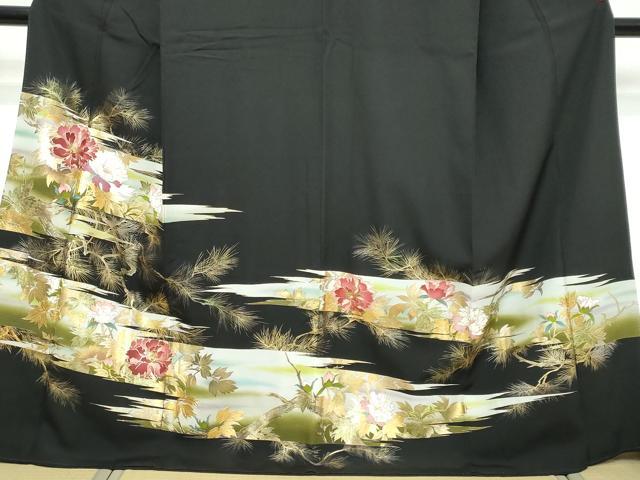 平和屋着物●豪華黒留袖 枝花文 暈し染め 金彩 正絹 逸品 DABK0843ud