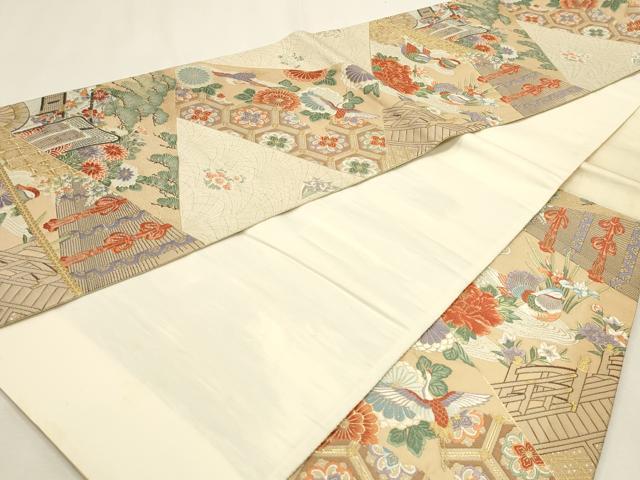 平和屋本店▼六通柄袋帯 唐織 九百錦 切取桃山 本金箔24K 正絹 逸品 DABK5784sf