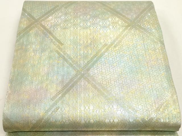 平和屋本店▼西陣 あさぎ 両面 全通全景柄袋帯 近代花鳥画 日本美術名鑑 24金プラチナ二重箔 正絹 逸品 DABK5777sf