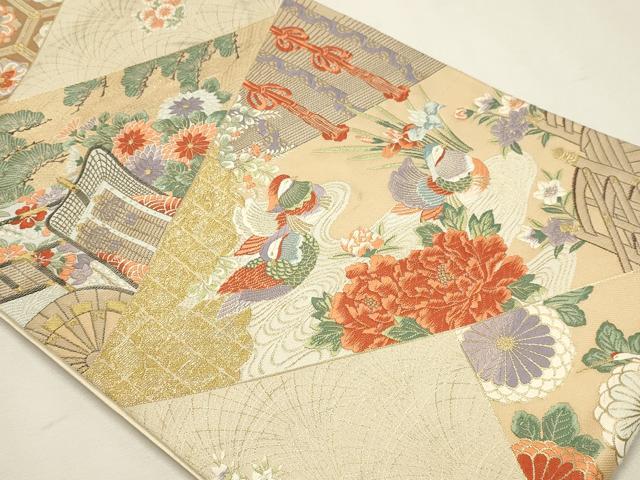 平和屋本店▼六通柄袋帯 唐織 九百錦 切取桃山 本金箔24K 正絹 逸品 DABK5784sf