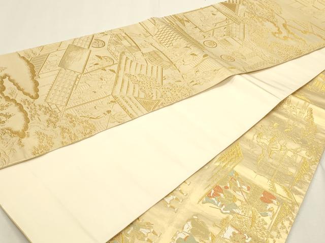 平和屋本店▼老舗織元 泰生織物 全通全景柄袋帯 人物風景文 本金 正絹 逸品 DABK5786sf