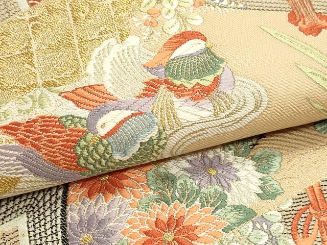 平和屋本店▼六通柄袋帯 唐織 九百錦 切取桃山 本金箔24K 正絹 逸品 DABK5784sf