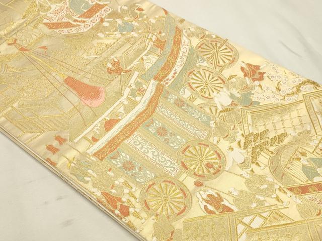 平和屋本店▼老舗織元 泰生織物 全通全景柄袋帯 人物風景文 本金 正絹 逸品 DABK5786sf