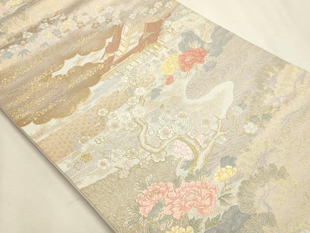 平和屋本店▼六通柄袋帯 唐織 宝池寝殿文 本金箔 正絹 逸品 DABK5841sf