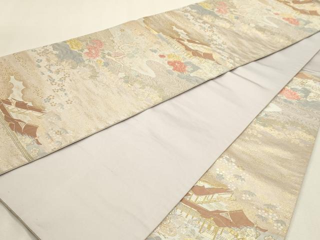 平和屋本店▼六通柄袋帯 唐織 宝池寝殿文 本金箔 正絹 逸品 DABK5841sf