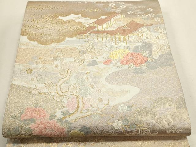平和屋本店▼六通柄袋帯 唐織 宝池寝殿文 本金箔 正絹 逸品 DABK5841sf