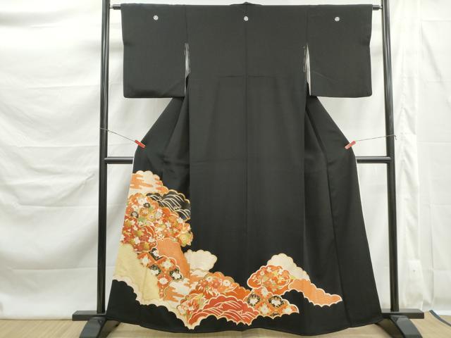 平和屋着物■豪華黒留袖 駒刺繍 重ね雲花文 金彩 正絹 逸品 DABK6371qa
