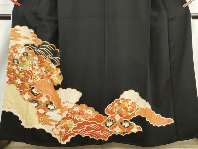 平和屋着物■豪華黒留袖 駒刺繍 重ね雲花文 金彩 正絹 逸品 DABK6371qa