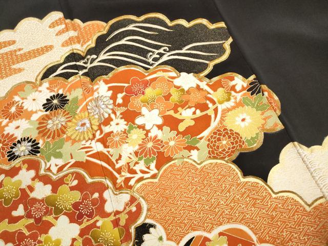 平和屋着物■豪華黒留袖 駒刺繍 重ね雲花文 金彩 正絹 逸品 DABK6371qa