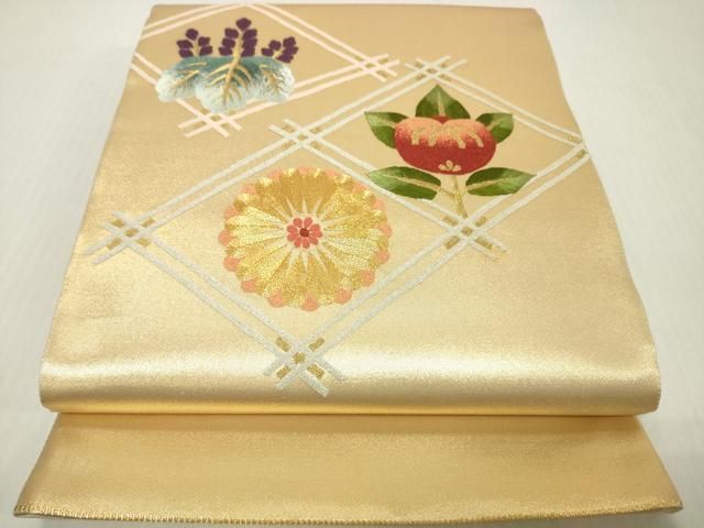 平和屋着物▼中国三大刺繍 相良刺繍 総刺繍 太鼓柄袋帯 駒刺繍 天井花文 金糸 正絹 逸品 未使用 DABJ7957fe