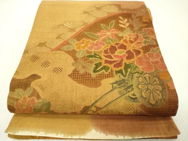 平和屋着物●中国三大刺繍 スワトウ刺繍 汕頭刺繍 総刺繍 太鼓柄袋帯 紬地 花車 正絹 逸品 DABJ7997fe