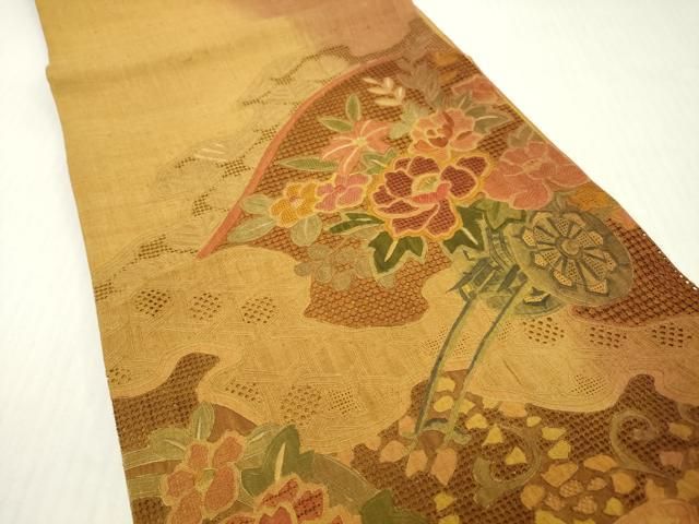 平和屋着物●中国三大刺繍 スワトウ刺繍 汕頭刺繍 総刺繍 太鼓柄袋帯 紬地 花車 正絹 逸品 DABJ7997fe