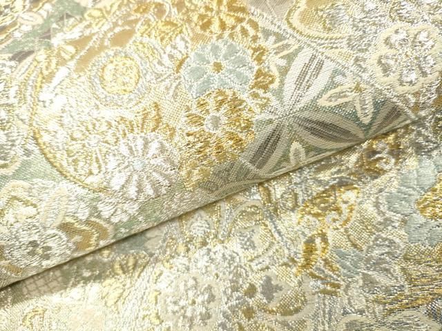 平和屋着物▼更紗佐賀錦 六通柄袋帯 鬘帯吉祥花文 金銀糸 正絹 逸品 DABL2205fe