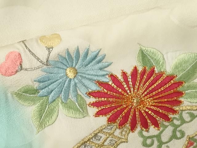 平和屋着物■訪問着 駒刺繍 立波地紙花文 暈し染め 金銀糸 正絹 逸品 CABL5810ou