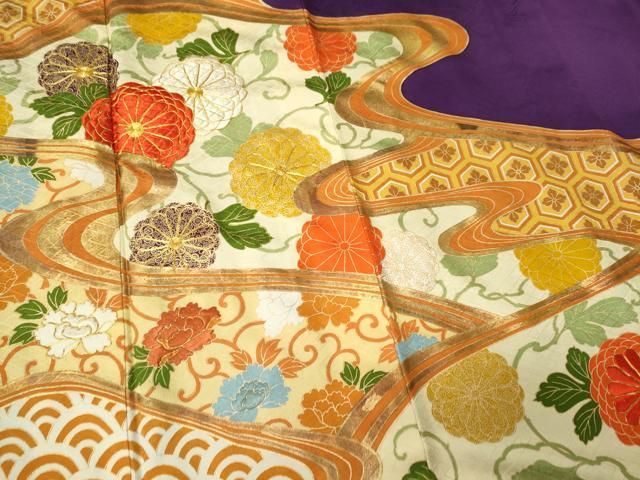 平和屋着物■豪華振袖 駒刺繍 道長花唐草文 金彩 正絹 逸品 CABL5796ou