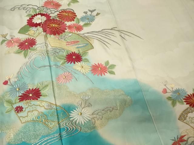 平和屋着物■訪問着 駒刺繍 立波地紙花文 暈し染め 金銀糸 正絹 逸品 CABL5810ou