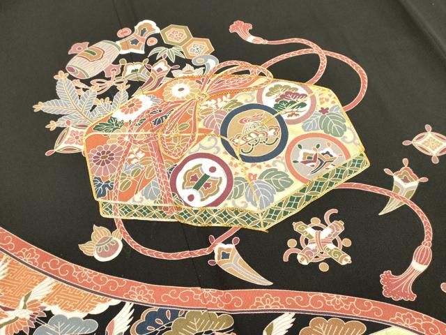 平和屋着物■豪華黒留袖 駒刺繍 文箱花文 宝尽くし 金彩 正絹 逸品 DABK9785cd