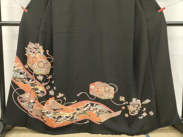 平和屋着物■豪華黒留袖 駒刺繍 文箱花文 宝尽くし 金彩 正絹 逸品 DABK9785cd