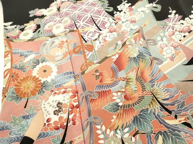 平和屋着物■豪華黒留袖 誰が袖 几帳鳳凰花文 正絹 逸品 DABK9797cd