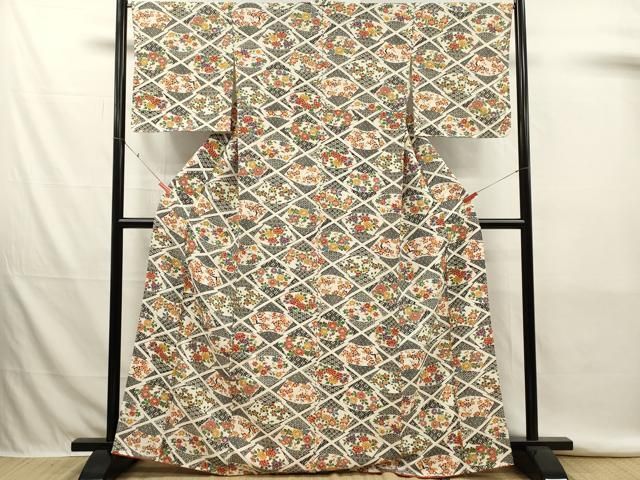 平和屋着物■上質な小紋 型染め 吉祥地紙花文 正絹 逸品 未使用 DABK9806cd