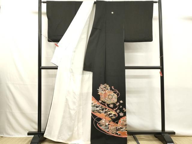 平和屋着物■豪華黒留袖 駒刺繍 文箱花文 宝尽くし 金彩 正絹 逸品 DABK9785cd
