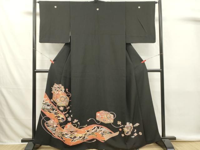 平和屋着物■豪華黒留袖 駒刺繍 文箱花文 宝尽くし 金彩 正絹 逸品 DABK9785cd