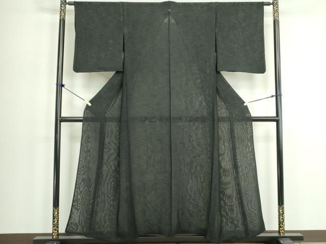 平和屋着物▽上質な小紋 無双 紗袷 紗×紗 縞 黒地 正絹 逸品 DABK9949cd