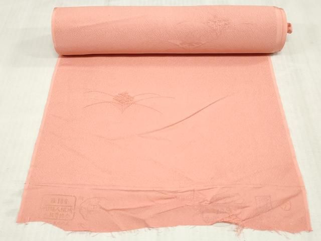 平和屋着物▼色無地 反物 着尺 草花地紋 薄紅色 逸品 未使用 DABK9313zy