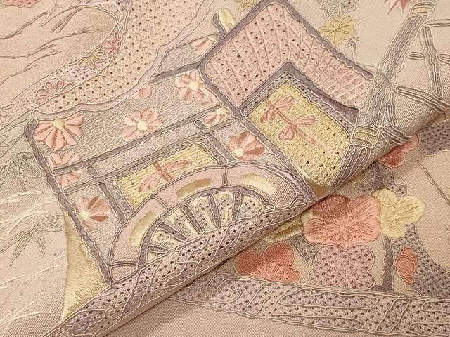 平和屋着物●中国三大刺繍 スワトウ刺繍 総刺繍 訪問着 絵巻御所車花文 正絹 逸品 CABM5279gh