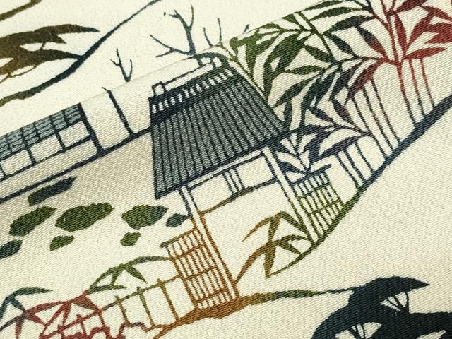 平和屋着物●人間国宝・南部芳松の息子 伝統工芸伝承者彫刻・南部幸雄 型染 訪問着 風景文 鬼しぼ縮緬 正絹 逸品 CABM5282gh