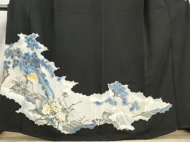 平和屋着物■豪華黒留袖 駒刺繍 孔雀花文 牡丹 金彩 正絹 逸品 DABL3026qa