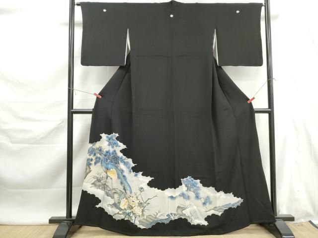 平和屋着物■豪華黒留袖 駒刺繍 孔雀花文 牡丹 金彩 正絹 逸品 DABL3026qa
